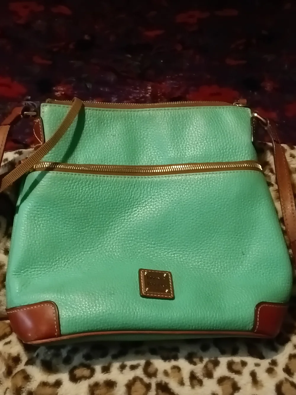 Dooney & Bourke Teal Pebble Leather Crossbody with Brown Accents